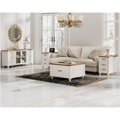 4 Piece Living Room Table Set - Includes Modern Coffee Table With Lift Top, Glass Door TV Stand For 65 Inch TV, Set Of 2 Side End Tables With Charging