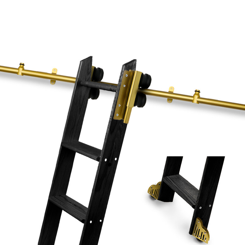 7.3FT Gold Rolling Library Ladder Hardware Kit, Telescopic Upper Roller,Ladder Not Included