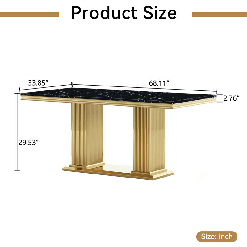 68.11" Marble Dining Table for 6-8, Modern Rectangular Kitchen Table with Faux Marble Top, Modern Dining Room Table with Stainless Steel Base for Kitchen Dining Room