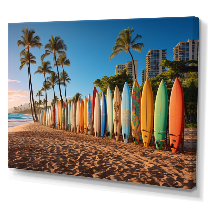 Truitts Hawaii Surfers Paradise - Art mural d'Hawaï, H 30 po x l 40 po x P 1,5 po, Toile tendue