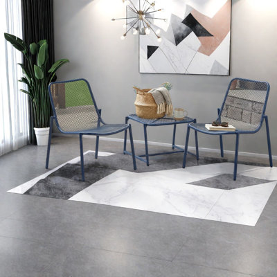 Compact Modern Dining Table Sets With Iron Finish, Navy Blue For Patio