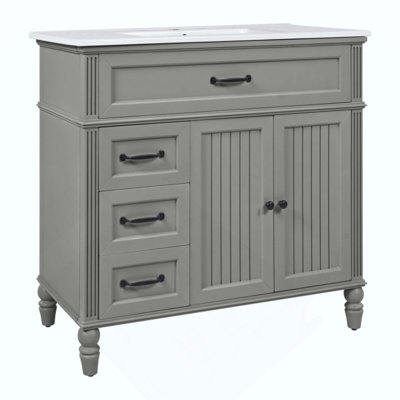 Meuble-lavabo avec lavabo, armoire de salle de bain avec tiroirs, structure solide et panneau de fibres à densité moyenne, un paquet