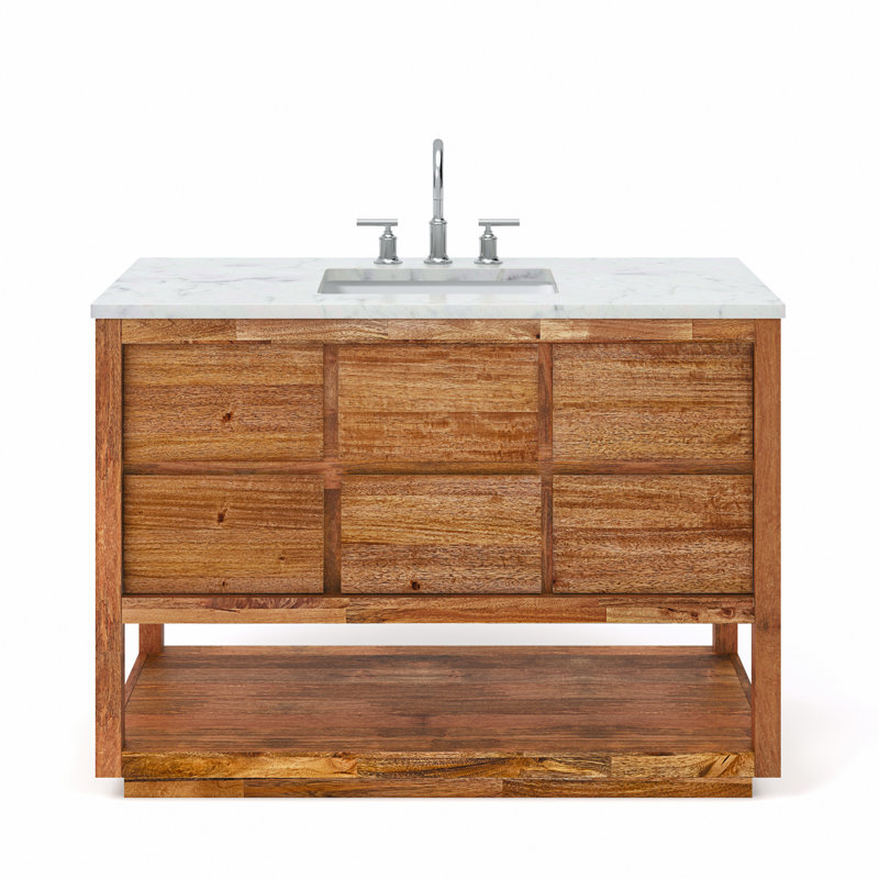 Oakman 48 In. Mango Wood Single Sink Carrara White Marble Countertop Bath Vanity With Chrome Faucet