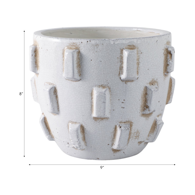 Dakota Fields Sculptural Hobnail Planter, White, 8" H x 9" W x 9" D