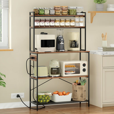 Large 5-Tier Bakers Rack With Electrical Outlets, 39 Inch Microwave Stand & Coffee Bar, Kitchen Storage Shelf For Home, Counter Space Organizer