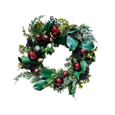 24" Christmas Decorated Wreath Napa with Battery Operated Lights