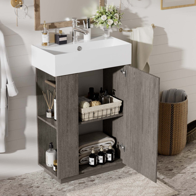 Meuble-lavabo 21,6 po avec lavabo en céramique, Gris foncé