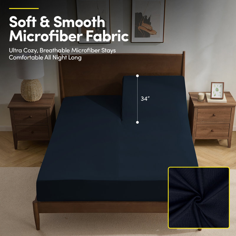 Ensemble de draps luxueux en microfibre 1800, Bleu marine, Très grand séparé