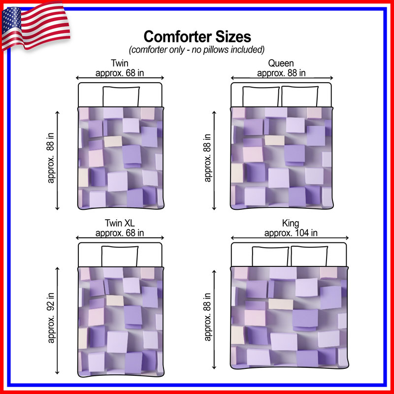 Purple Lilac Cubes Comforter, Queen