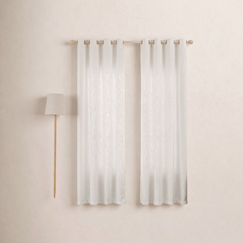 Kambi Linen Blend Semi-Sheer Curtain Panel Pair, 52" W x 108" L, Ivory