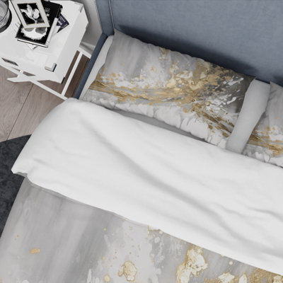 Modern 4 Pcs Comforter Set - Gold and White Colliding Abstract Comforter Bedding Set