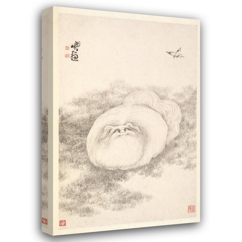 "Chat et papillon" par Min Zhen - Art mural sur toile tendue avec châssis, H 48 po x l 33 po