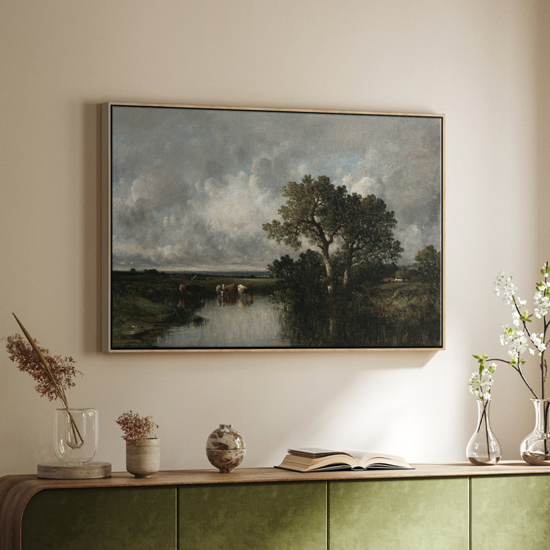 Paysage rétro - toile tendue avec châssis encadré CDLXVI, H 25 po x l 37 po