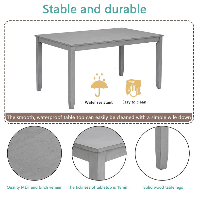 Wooden Dining Rectangular Table, Kitchen Table For Small Space, 4 Person Dining Table, Grayonly THE TABLE