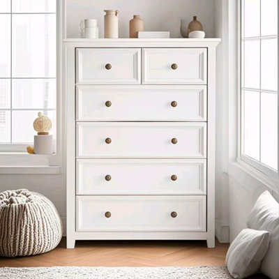Commode 6 tiroirs Modern, commode à tiroirs, rangement pour vêtements et armoire de rangement pour le salon, rangement pour commode blanc