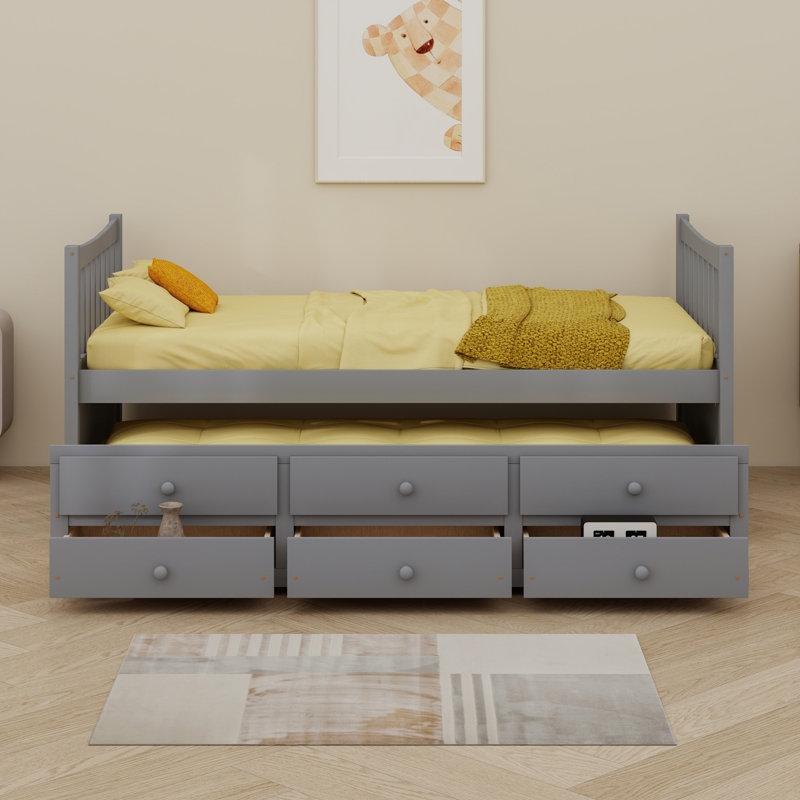 Lit de jour avec couchette et tiroirs, gris