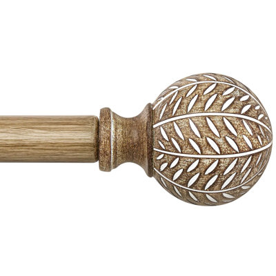 Wood Curtain Rods For Windows 48 To 84 Inch,1'' Diameter Drapery Rods With Imitation Wood Grain Leaf Pattern Finials,Boho Adjustable Heavy Duty Curtain Rods Set,36-88'',Color:Weathered Wood