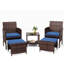 Ensemble de conversation de patio en osier pour 2 personnes avec pouf et table basse en verre à 2 niveaux-1320362277
