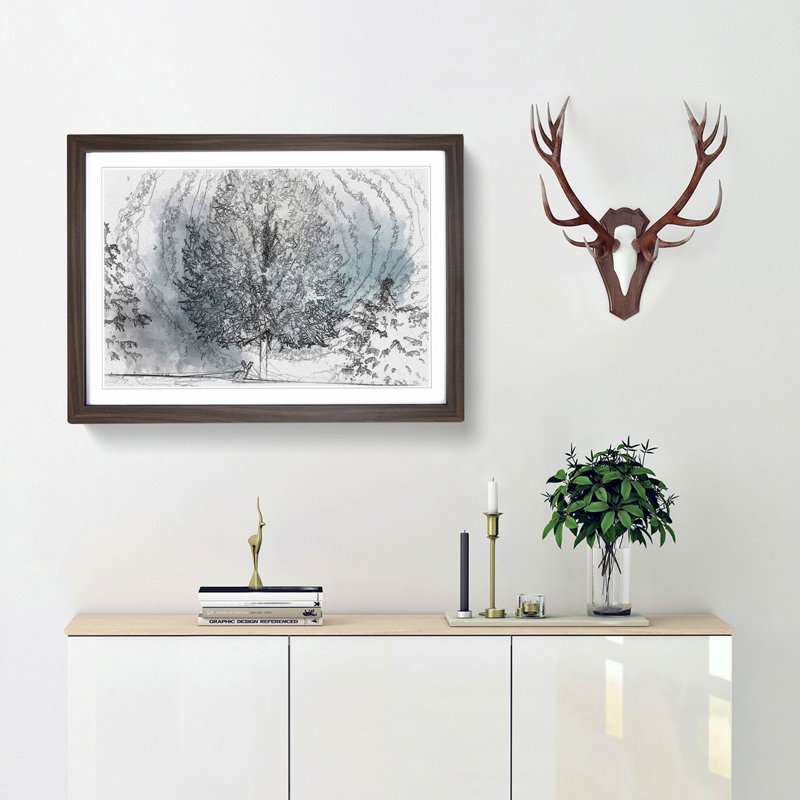 Hare in a Winter Forest in Abstract - Picture Frame Graphic Art Print, Walnut Framed, 62cm H x 87cm W x 2cm D