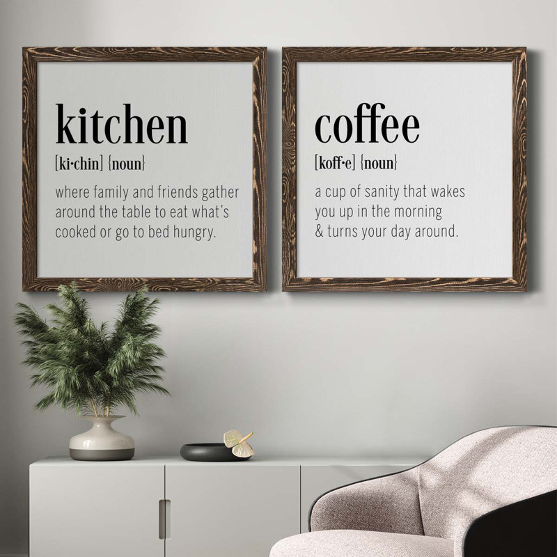 Kitchen Kitchen - Ensemble de 2 encadrements d'art textuel sur toile, Cadre brun, H 35,5 po x l 71 po x P 1,5 po