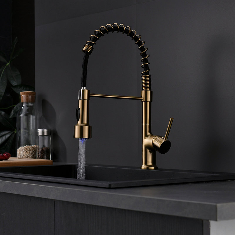 Robinet de cuisine à DEL avec douchette rétractable et robinet d'évier de cuisine à poignée simple