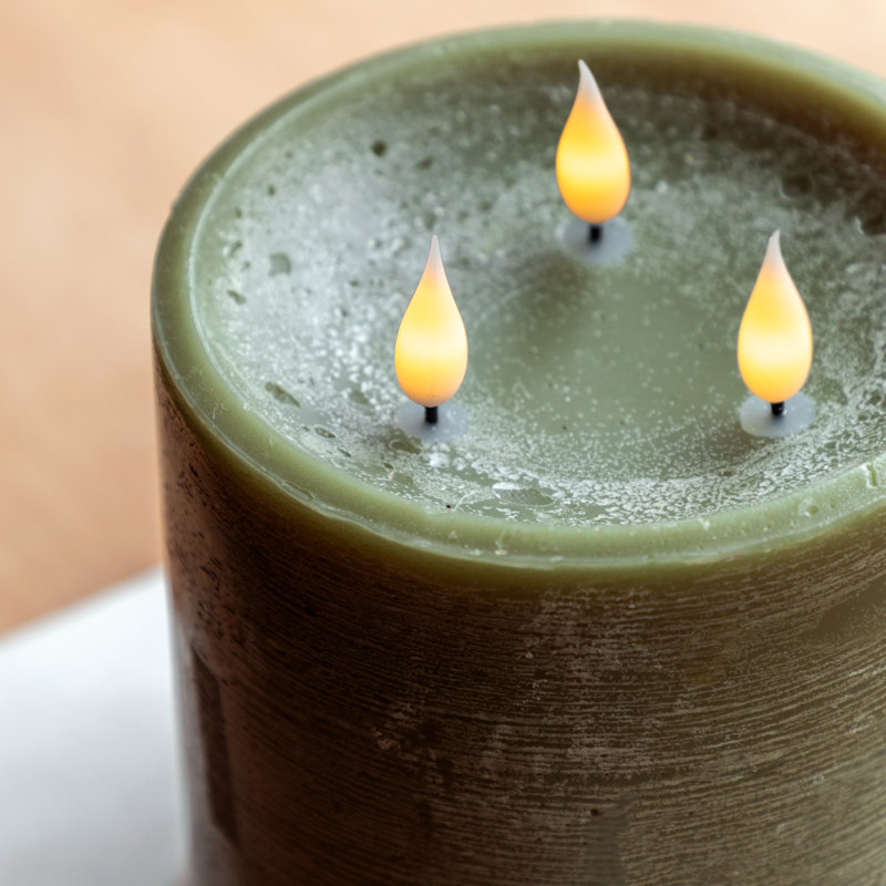 Unscented Flameless Pillar Candle with Plastic Holder, Green