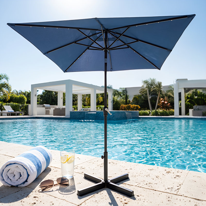 Parasol carré d'extérieur à DEL avec manivelle et évent, Marine