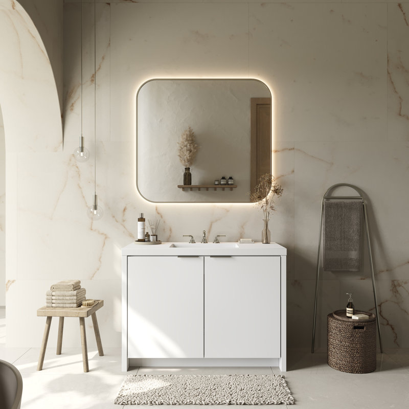 Mesa 24" W Freestanding Single Bathroom Vanity , White Nanomatte/Polished Nickel, Single-Hole, White Matte