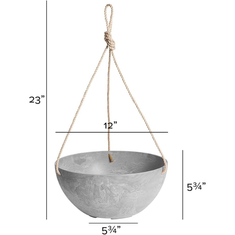 Self Watering Hanging Plastic Planter, 23" H x 12" W x 12" D, Gray