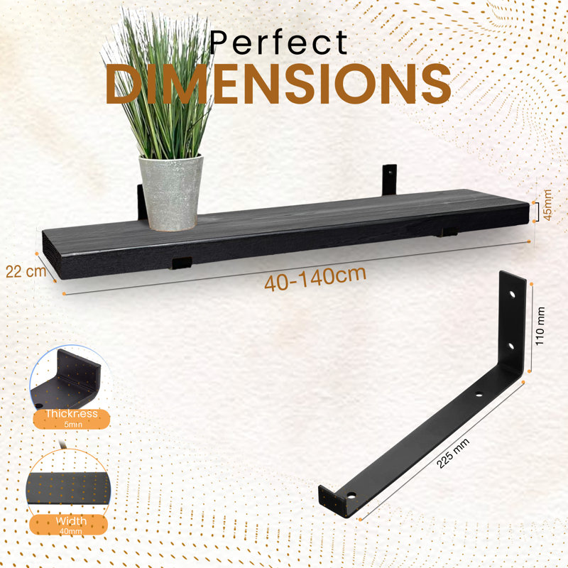 Beyerville Wooden Shelf Handcrafted Wall-Mounted, Handmade Decorative Kitchen, Living Room Decor, Black