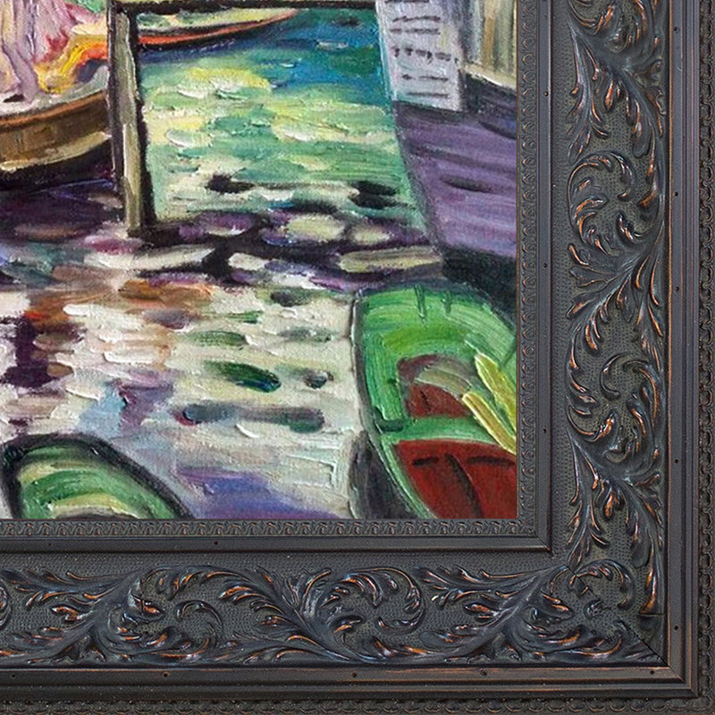 "la grenouillere" par pierre-auguste renoir, peinture sur toile, H 30 po x l 34 po x P 2 po, Noyer patiné espagnol