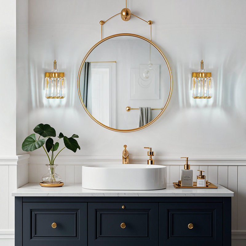 Luminaires de salle de bain en cristal - Luminaires de salle de bain modernes sur miroir, Doré, Une lumière, 2 Packs