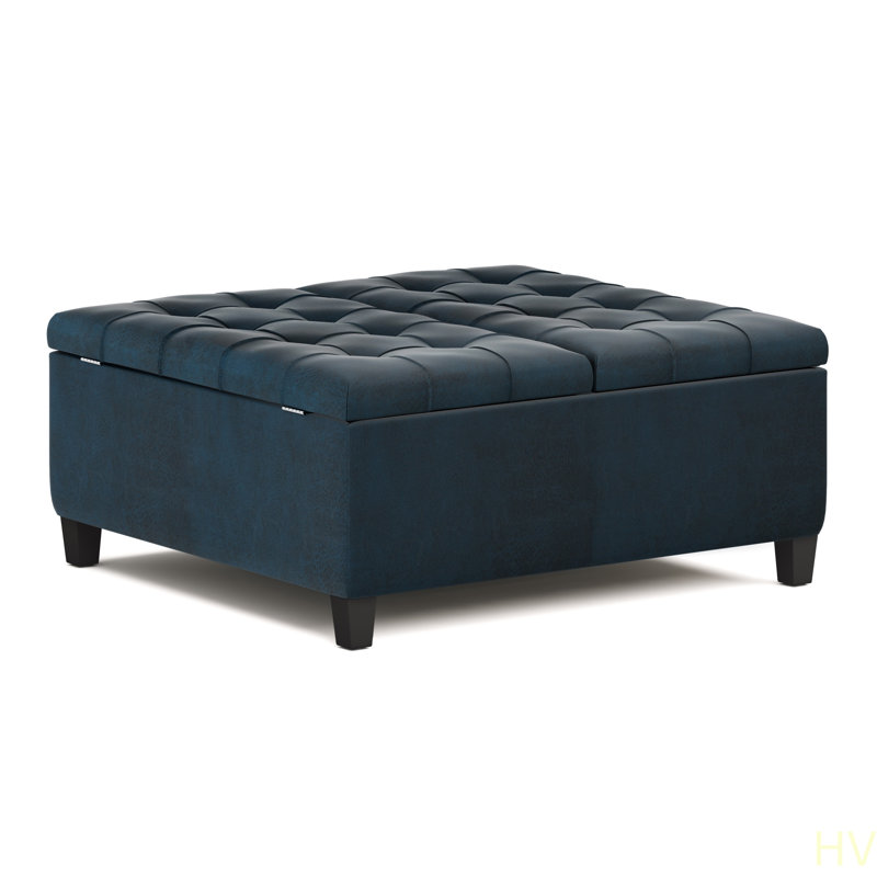 Harrison -  Table Storage Ottoman - Distressed, Black