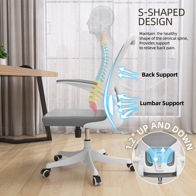 Hyers Home Ergonomic Office Chair With Lumbar Support, Swivel High Back Computer Chair, Breathable Mesh Desk Chair, PU Silent Wheels, Flip-Up Arms