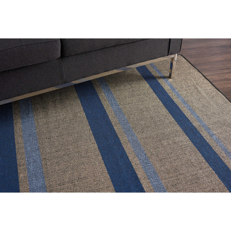 Tapis beige/cobalt à rayures handwoven à tissage plat San Diego CK730, Rectangle 8 pi x 10 pi