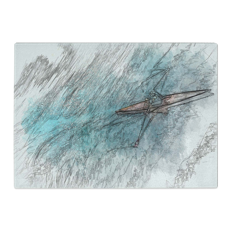 Tempered Glass Single Scull Rowing Boat Chopping Board, 28.5 cm W x 20 cm L