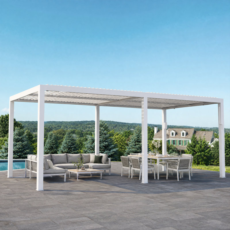 Aurora 12'x 24'Louvered Pergola with Adjustable Double -Layer Lovers,Built-In Gutter System And USB Charging Socket