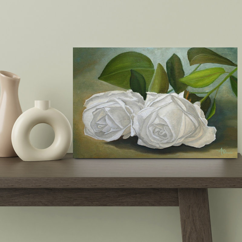 «White Roses», romantique, rustique, abstrait, fleur rose, paysage, art mural, H 12 po x l 18 po
