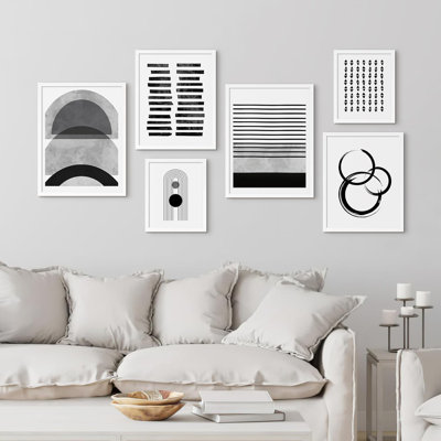 «Collage Black & White Polygon», motif d'art moderne abstrait encadré sur papier, 6 pièces
