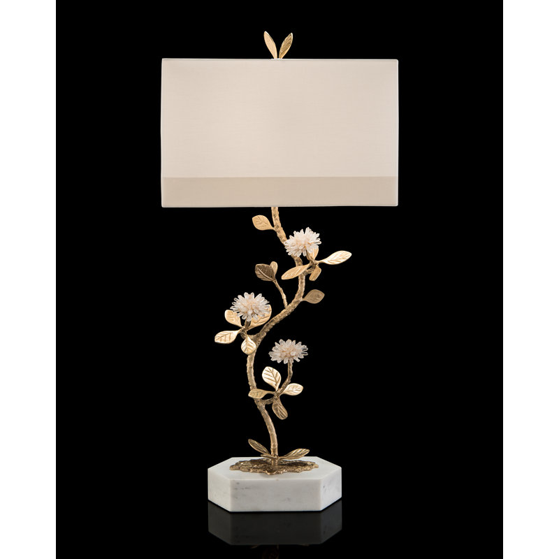 Gold Quartz Flower Table Lamp with Marble Base