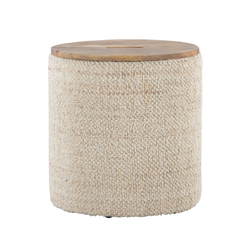 Laine tissée à la main contemporaine beige et bois de manguier avec couvercle amovible, largeur de 16,54 po, profondeur, hauteur de 17 po, poids de 15 lb, utilisation intérieure seulement, limite de poids de 250 lb, rangement sans couvercle