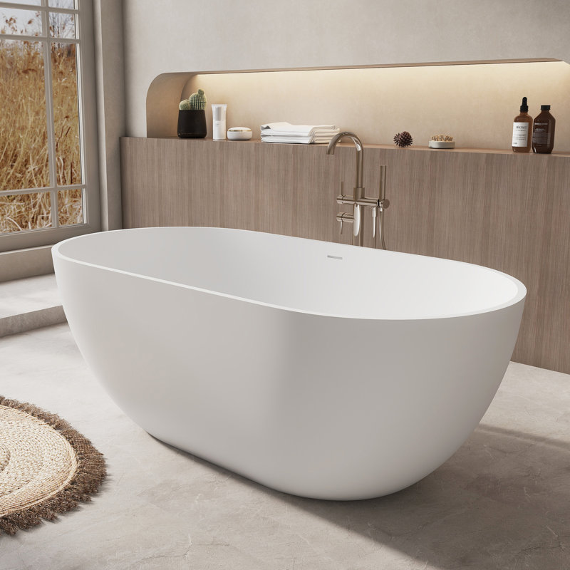 Fslefay 59''x 30'' Freestanding Bathtub Solid Surface Deep Soaking Tubs, White