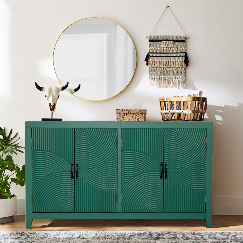 Armoire d'appoint 59 pouces verte avec 4 portes pour le salon