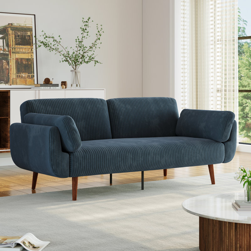 Flared Arm Convertible Corduroy Sleeper Sofa, Navy