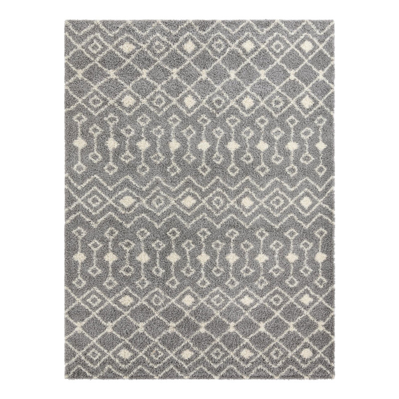 Tapis à poil long gris treillis Griego, Rectangle 10 pi x 14 pi 1 po