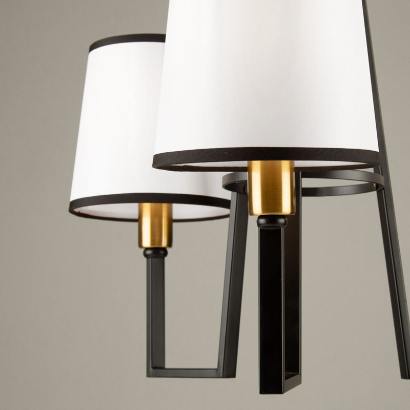 Coco Mini 3-Light Black and Gold Chandelier with White Linen Shade