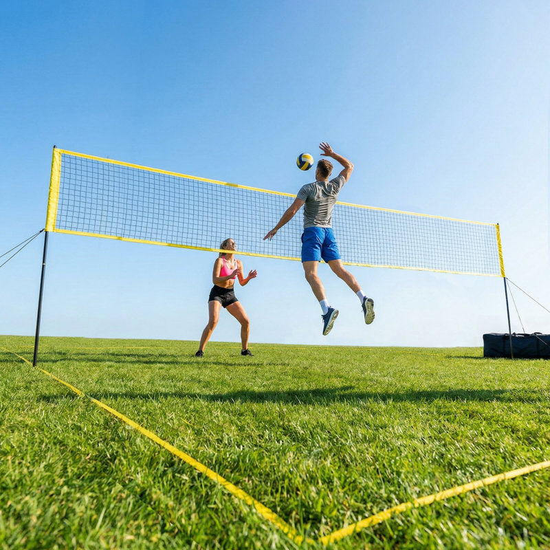 Ensemble de filet de volleyball portatif avec poteaux en acier à hauteur réglable