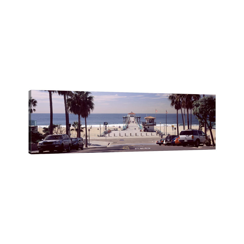 Pier Over An Ocean, Manhattan Beach Pier, Manhattan Beach - Wrapped Canvas Panoramic Print