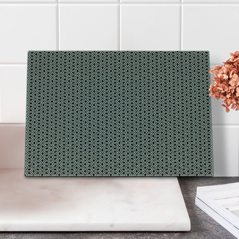 Ambesonne Geometric Tempered Glass Cutting Board Floral Motif Triangles Charcoal Grey and Eggshell