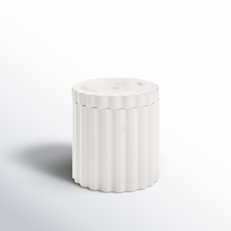 White Marble Canister with Grooving, 4" H x 4" W x 4" D, White